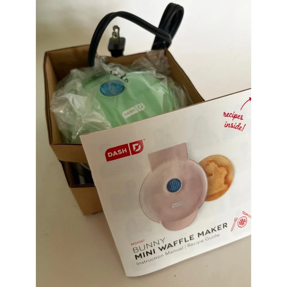 New Mint Green Mini Dash Bunny Waffle Maker Appliance Single Serve